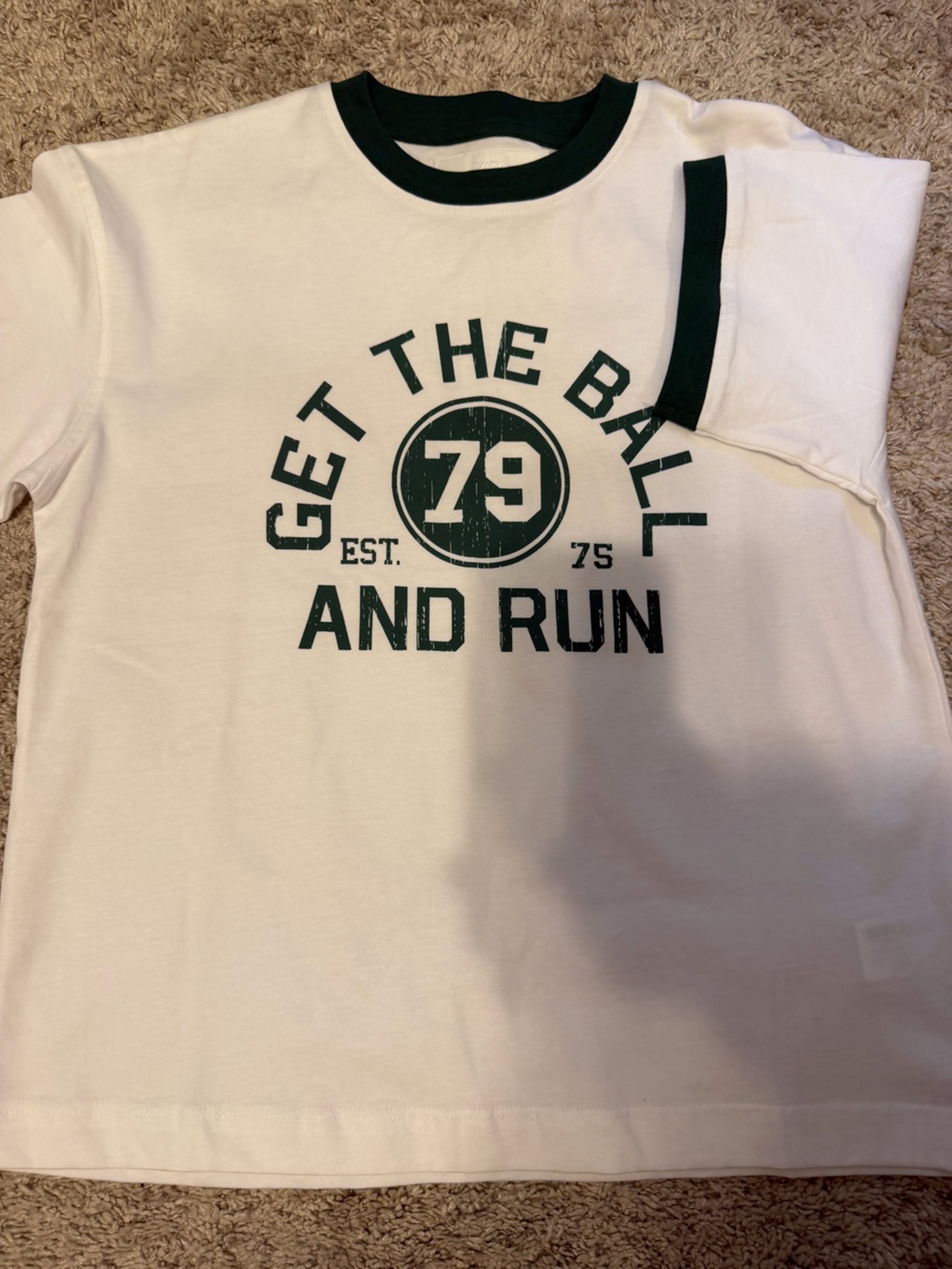 Zara White Short Sleeve Tee with Dark Green Graphic Trim- never worn